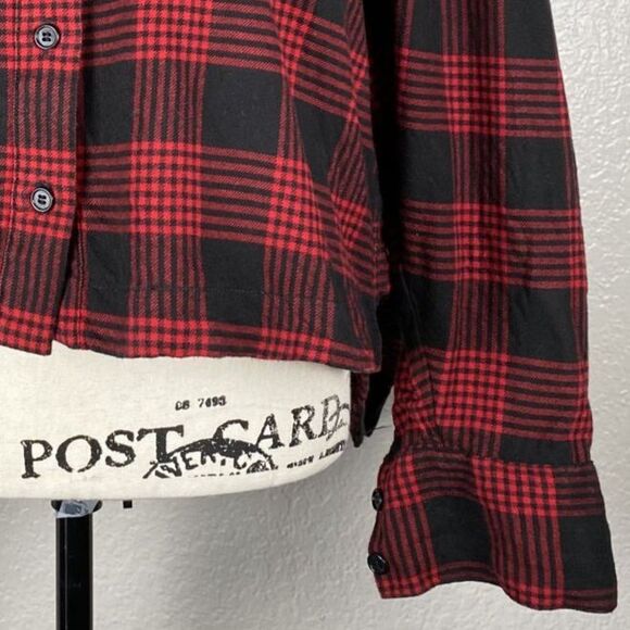 Banana Republic Sz M Long-Sleeve Piazza Flannel Shirt Button-Down Red Plaid - Picture 3 of 11